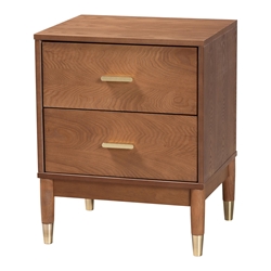 Baxton Studio Mandolin Mid-Century Ash Walnut Wood 2-Drawer Nightstand